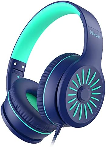 ELECDER i45 On-Ear Headphones with Microphone - Foldable Stereo Bass Headphones with No-Tangle 1.5M Cord, 3.5MM Jack, Portable Wired Headphones for School/Kids/Teens/Smartphones/Travel/Tablet - Blue