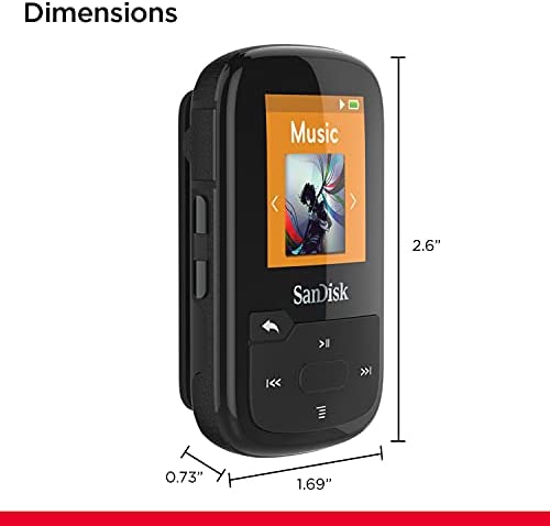 SanDisk 32GB Clip Sport Plus MP3 Player, Black - Bluetooth, LCD Screen, FM Radio - SDMX32-032G-G46K - Image 2