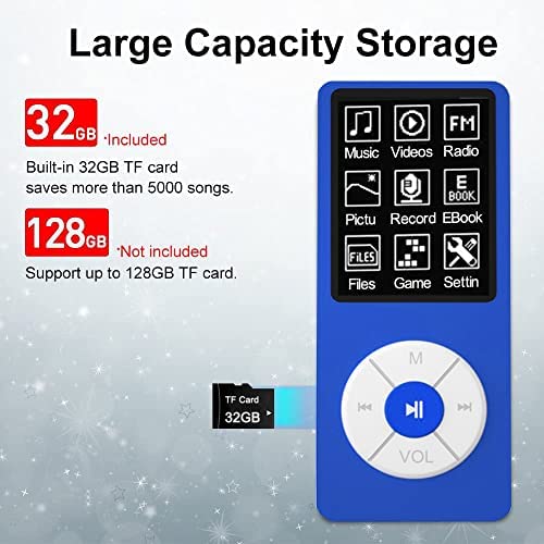 MP3 Player with 32GB TF Card,Built-in HD Speaker,Portable HiFi Music Player with Video/Voice Recorder/FM Radio/Photo Viewer/E-Book Player for Kids - Image 2